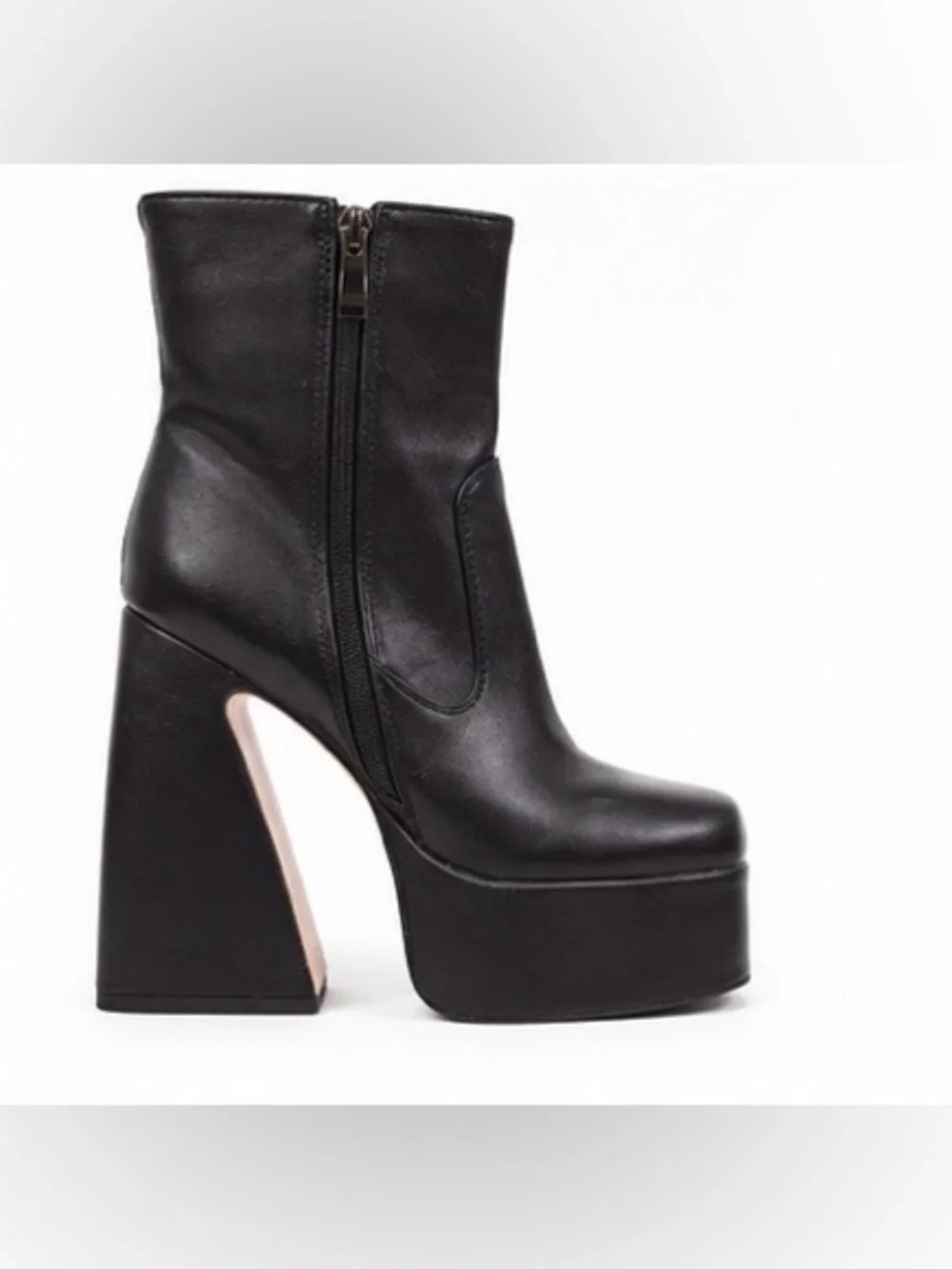 Source Unknown Black Platform Zip Ankle Boots
